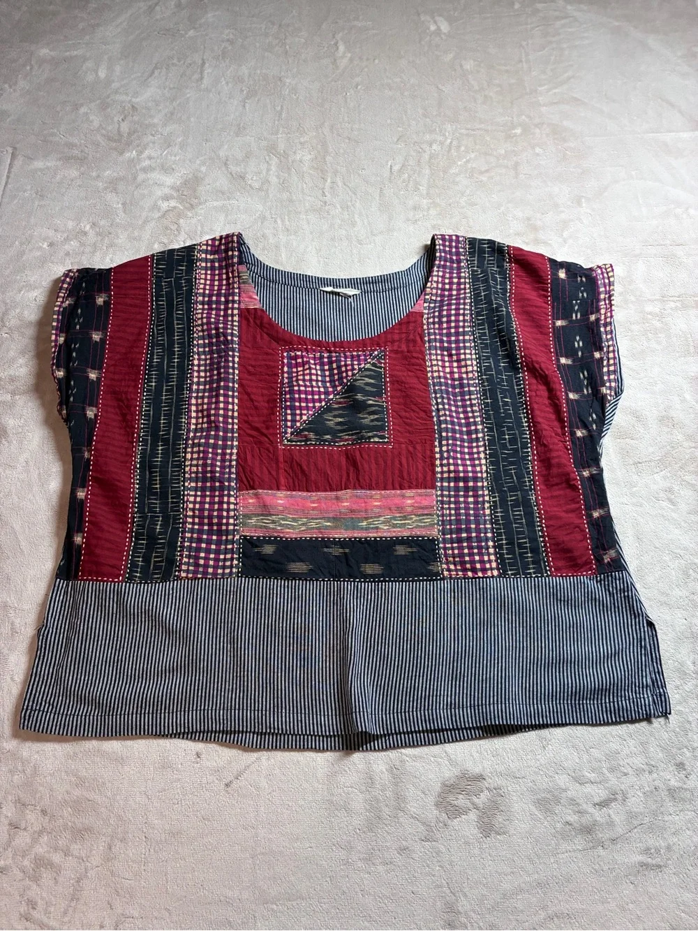 MarketPlace India Patchwork Ikat Kantha Art Blouse Boho Women's Plus 2W Top